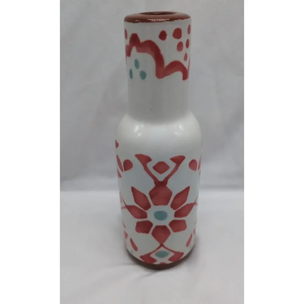 Pier 1 Hand Painted Terracotta Vase 8in Floral Geometric Boho Decor Ceramic